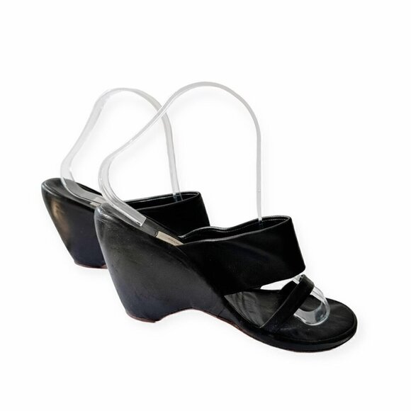 Vintage Y2K Faust Santini Black Wedge Slide Sandals, Size 40EU - Picture 5 of 14